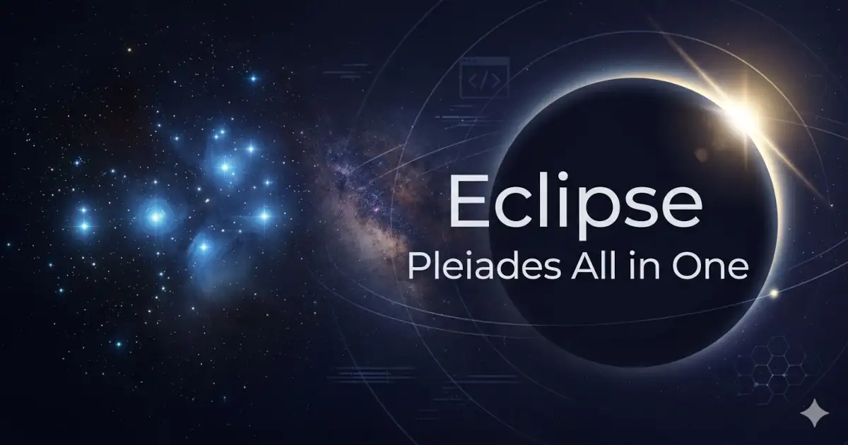 Eclipse Pleiades All in Oneのロゴテキストと宇宙・日食をモチーフにした、Eclipse関連記事のアイキャッチ画像