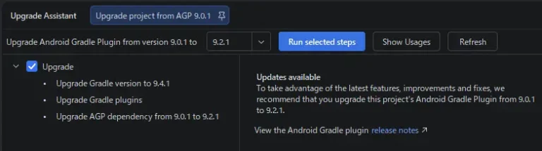 AGP Upgrade AssistantでAGP 9.0.1から9.2.1へ更新する必須項目を表示した画面