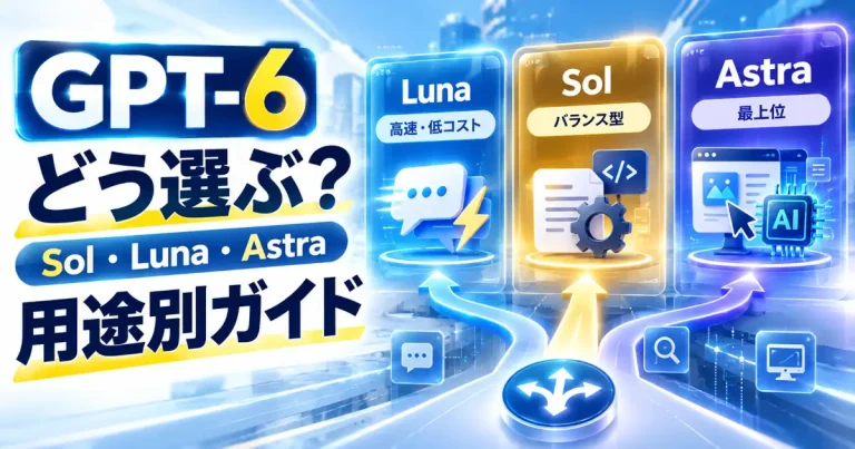 GPT-6のLunaを「高速・低コスト」、Solを「バランス型」、Astraを「最上位」として並べた用途別ガイドの画像