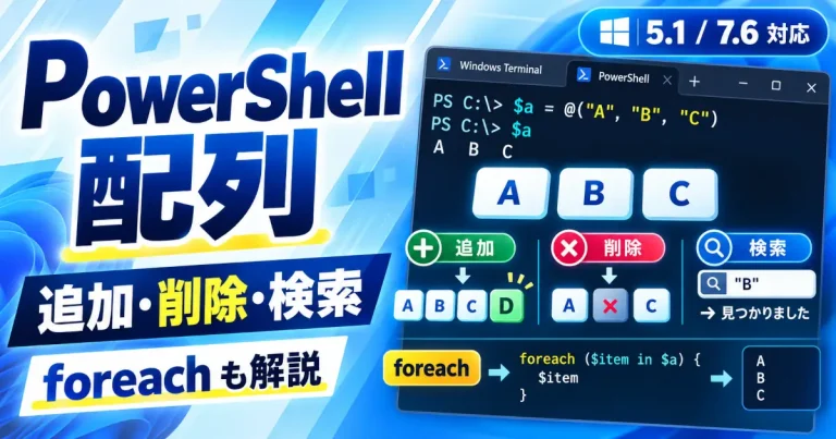 PowerShellの配列への要素追加・削除・検索と、foreachで順番に処理するイメージ